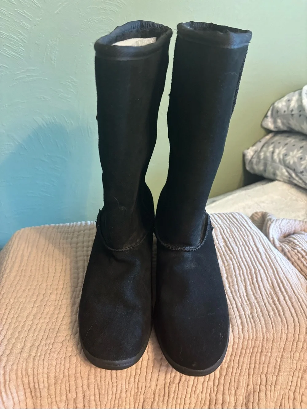 Skechers Black Suede Mid-Calf Winter Boots Skch+3. Hidden wedge Adds height